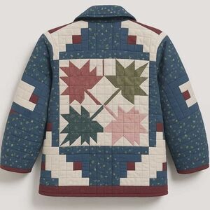 Patchwork Quilted Jacket - Blue, Green, Red